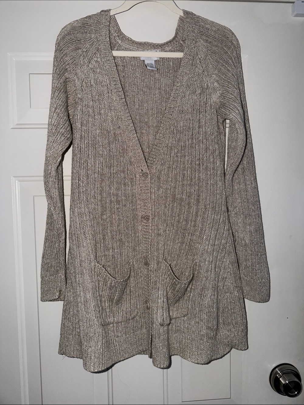 Soft‎ Surroundings Ribbed Button-Front Long Cardigan in Taupe Heather . Sz M